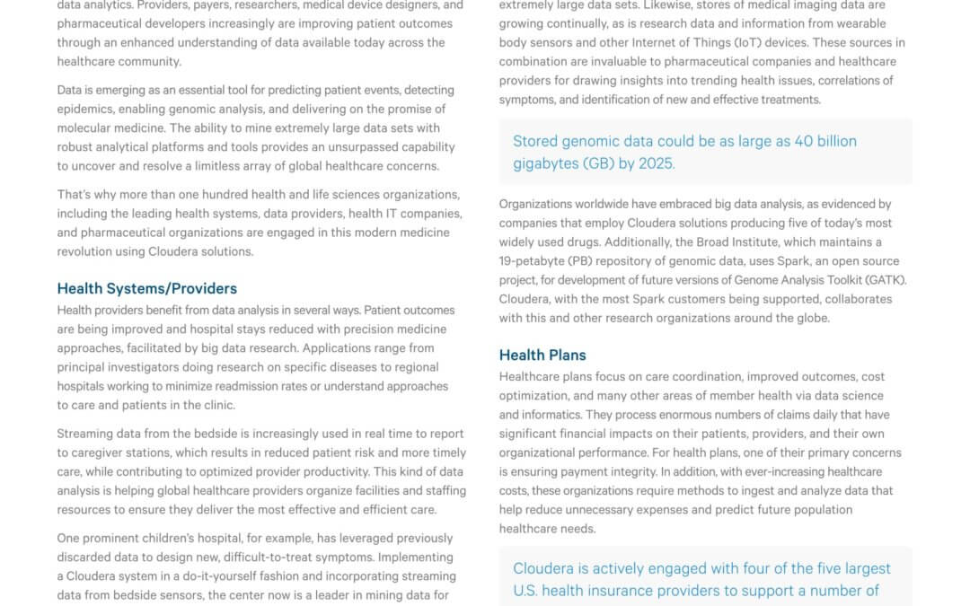 Cloudera – Improving Healthcare Through Advanced Analytics